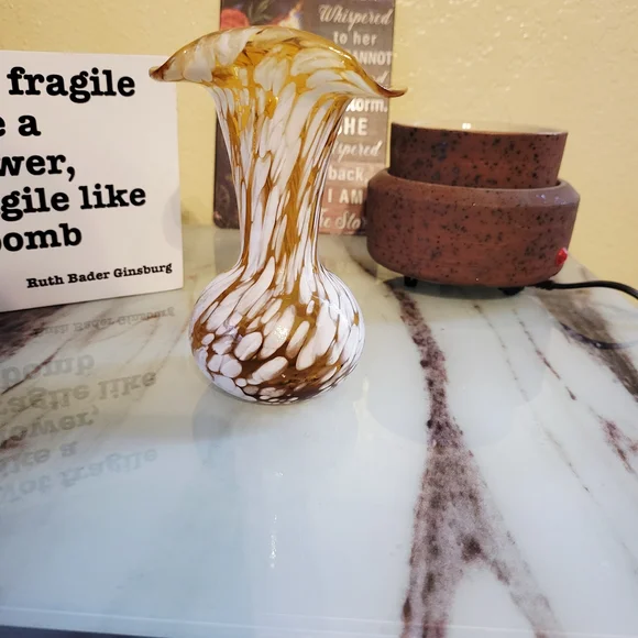 Elegant Amber and White Glass Vase Hand Blown - Picture 1 of 4